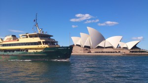 One of the public ferry going in front of the Sydney Opera House